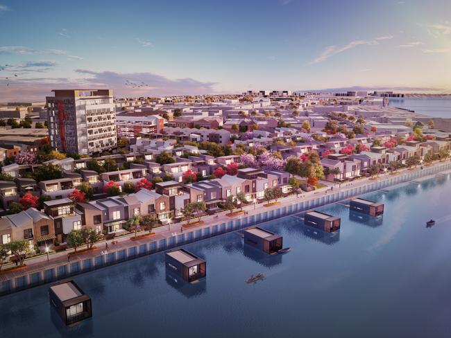 Concept shot of the floating water suites that will be part of the new MH Hotel development in Port Adelaide. Picture: Supplied