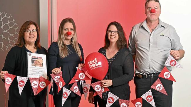 Queensland Urban Utilities have been raising funds for Red Nose Day. Charmaine Hastie, Rhiannon Mackle, Lee Smith and Glen McGuire. Picture: Cordell Richardson