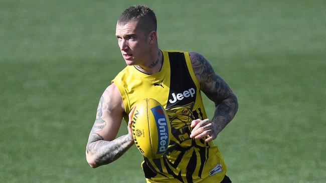 Dustin Martin of the Richmond Tigers trains at Punt Road Ova. Picture: AAP