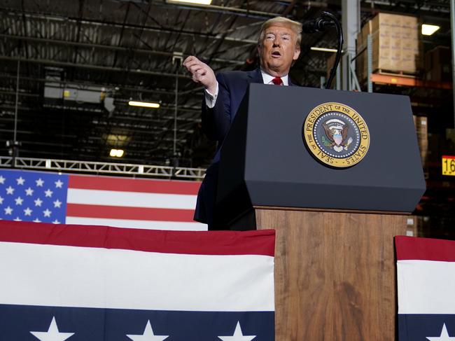 President Donald Trump speaks after a tour of a medical supply company. Picture: AP