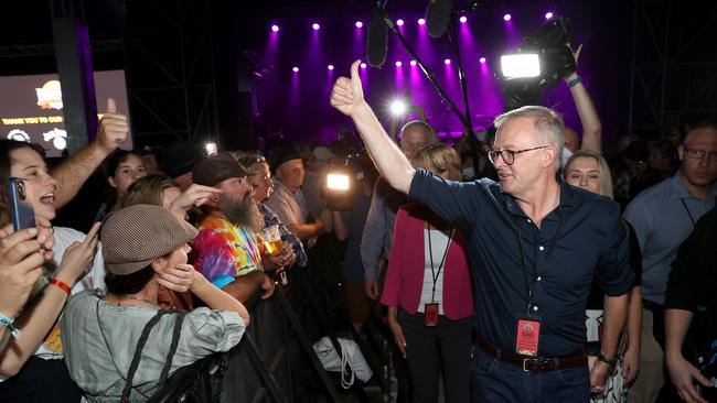 Anthony Albanese and partner Jodie Haydon attend Bluesfest in Byron Bay on Sunday. Picture: Toby Zerna