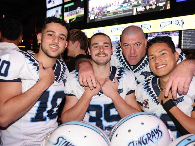 Aryan Sabet, Jacob Smith, Sid Gurung and Ken Lee at The Sporting Globe Bar and Grill launch at Surfers Paradise for Gold Coast at Large. Picture, Portia Large.