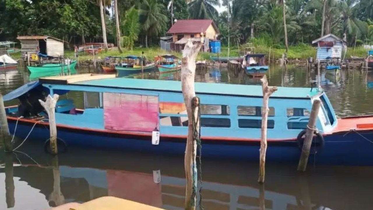 The wooden charter boat that four Australian surfers and three Indonesian crew members were travelling on. Picture: Supplied