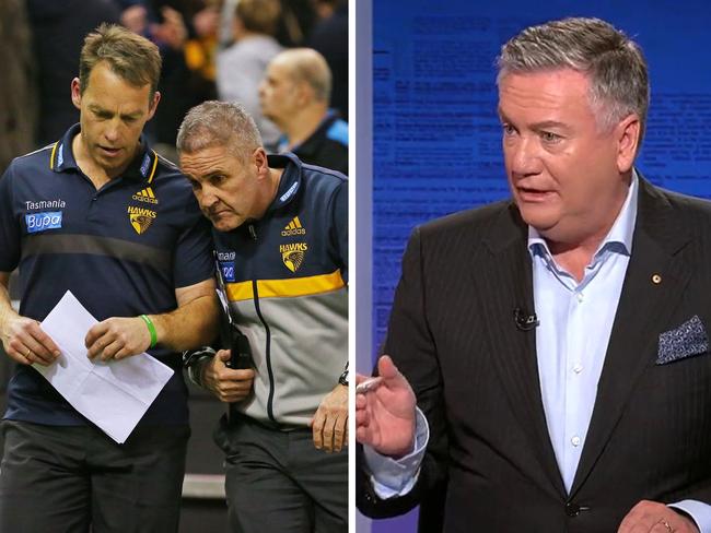 The journo who broke the Hawthorn story has slammed Eddie McGuire. Photo: Getty Images and Channel 9