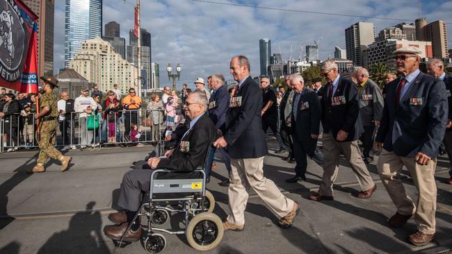 The Anzac Day march in Melbourne in 2019. Picture: Jason Edwards