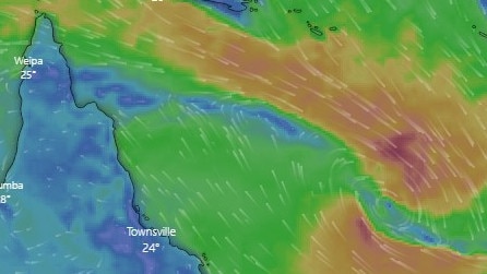 On January 19, 2023, he BOM said a tropical low located approximately 500 km east of Cairns is expected to move southeast and further away from the Queensland coast. Picture: Windy.com