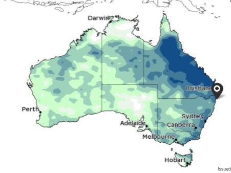 Map showing the chances of exceeding the median rainfall in the region. (CREDIT: Bureau of Meteorology)