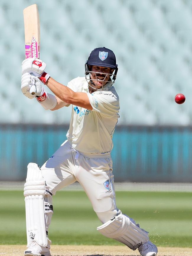 David Warner bats during day four of the Sheffield Shield match between South Australia and New South Wales at Adelaide Oval in March. Picture: Daniel Kalisz/Getty Images