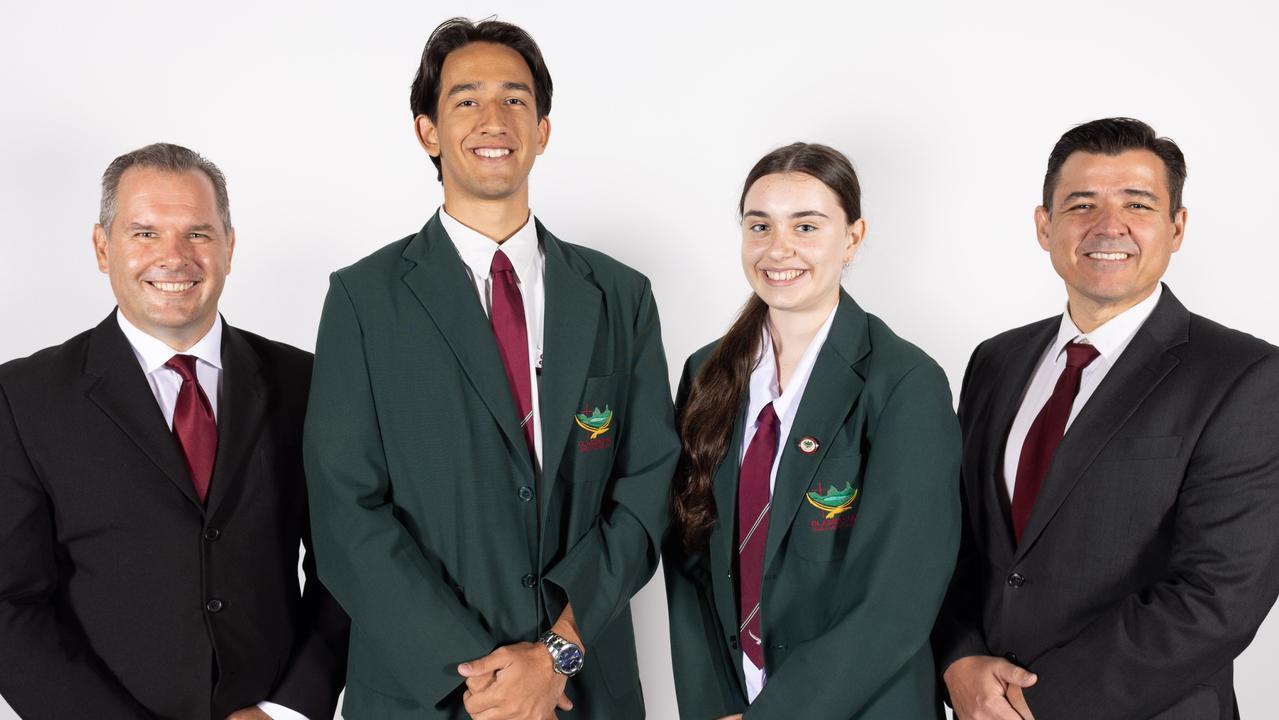 Glasshouse Christian College Head of Senior School, Mr Bert Kasselman, College captain Arno Mens, College captain Lize Kasselman, Principal Mr Mike Curtis.