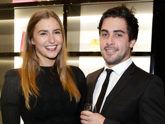 Frances Abbott with boyfriend Lindsay Smith at the Dolce & Gabbana cocktail party in Melbourne. Picture: Lucas Dawson Photography