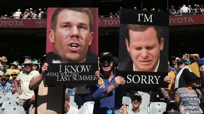 Under-handed: Noisy Kiwi fans at the MCG refuse to let the memory of Sandpapergate die.