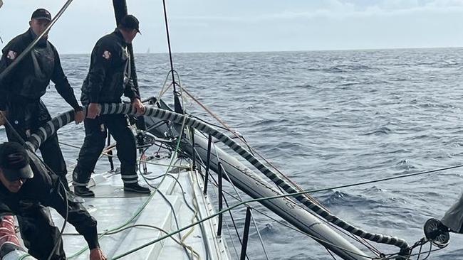 Supermaxi Scallywag loses a bowsprit off the coast of NSW. Picture: Scallywag