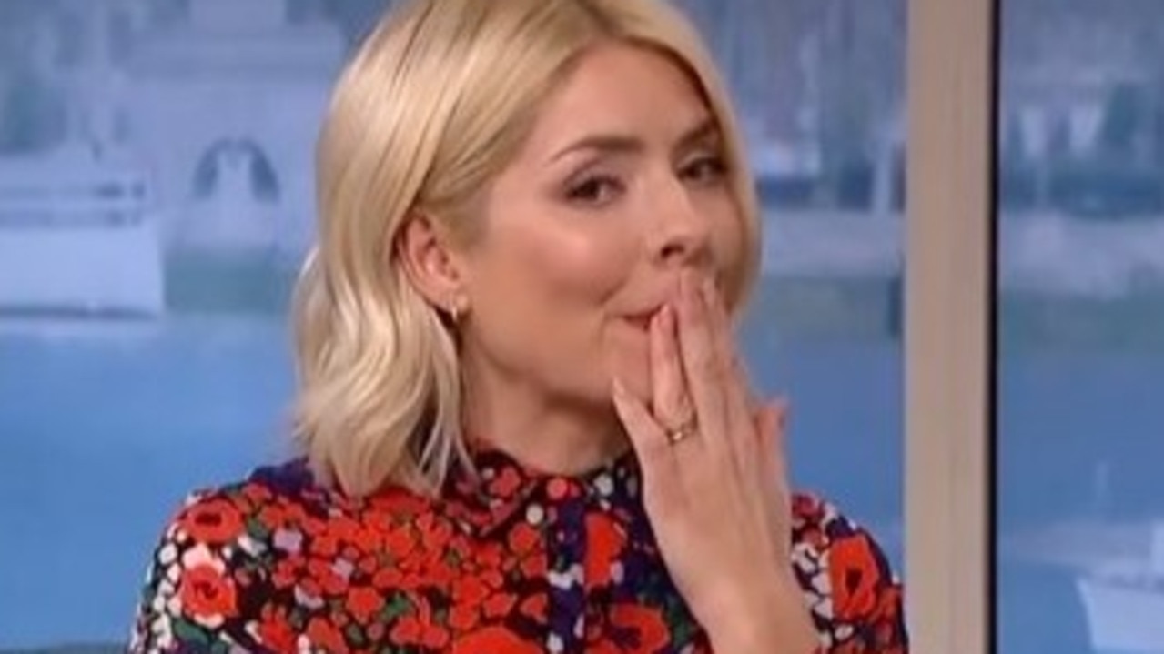 TV host Holly Willoughby was forced to apologise after Jennifer Aniston swore in the live segment. Picture: ITV