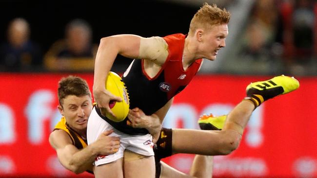 The Demons midfield, which includes Clayton Oliver, is superior to the Eagles’. Picture: Getty Images