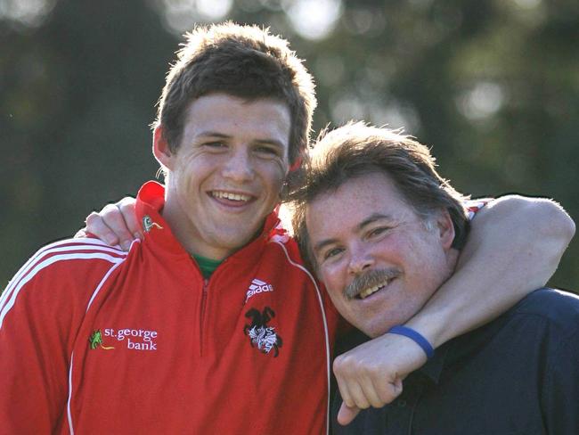 St George-Illawarra Dragons NRL football star Brett Morris with his father Steve Morris, a well-known former St George star, at home in Kiama.