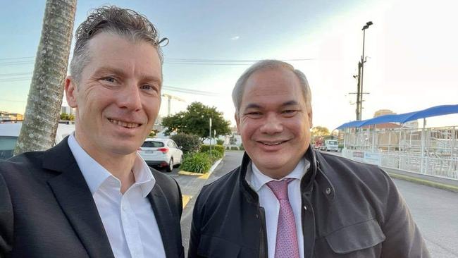 Tweed Cr James Owen meets with Gold Coast Mayor Tom Tate on a possible COVID-19 Queensland border closure. Photo: Facebook