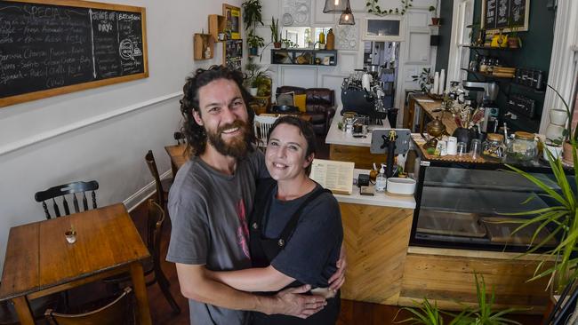 Rhys and Emma Davis, owners of the Pixie and the Hawk cafe in Cheltenham. Picture: NCA NewsWire / Roy VanDerVegt