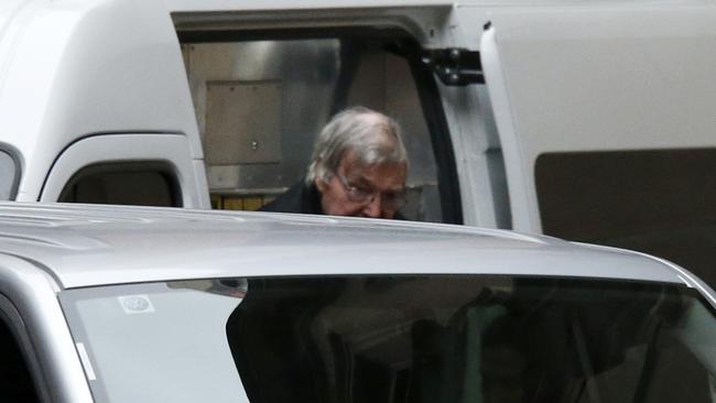 George steps from the prison van this morning. Picture: Getty Images