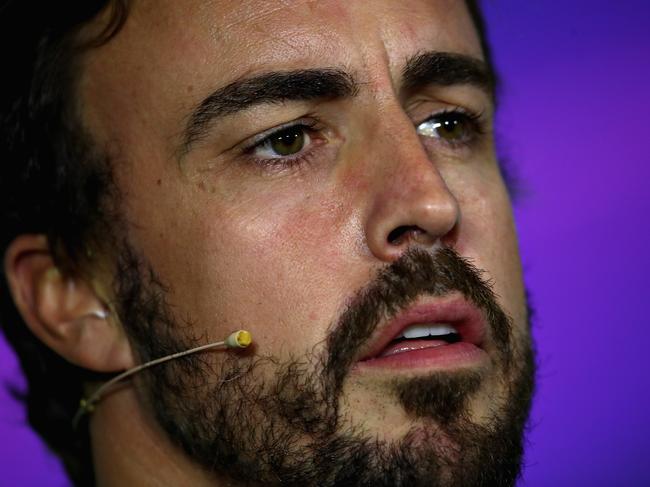MELBOURNE, AUSTRALIA - MARCH 23: Fernando Alonso of Spain and McLaren Honda in the Drivers Press Conference during previews to the Australian Formula One Grand Prix at Albert Park on March 23, 2017 in Melbourne, Australia. (Photo by Clive Mason/Getty Images)
