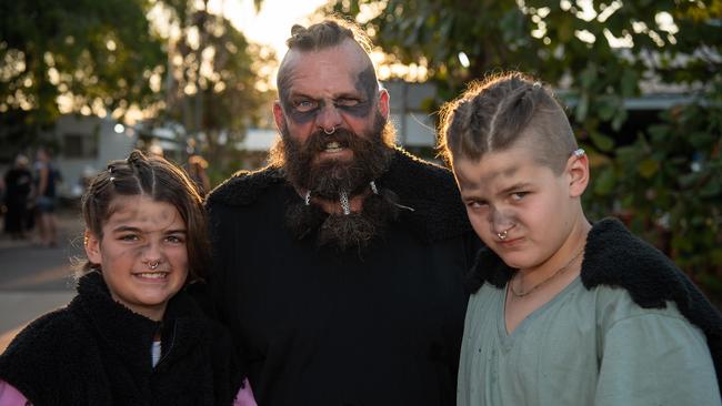 Elishia Crowhurst, Garth Crowhurst and Joshua Crowhurst at the 2023 Dinah Beach Yacht Club Viking Funeral. Picture: Pema Tamang Pakhrin