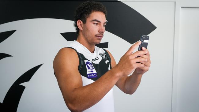 Southport Sharks star Zac Foot testing out the BioEye app. Picture: Supplied