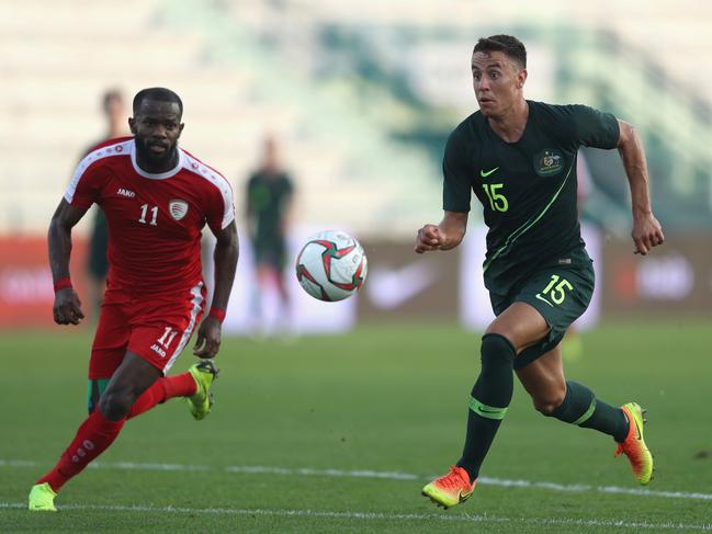 DUBAI, UNITED ARAB EMIRATES - DECEMBER 30:  Chris Ikonomidis ofAustralia in action during the International Friendly match between Australia and Oman at Maktoum Bin Rashid Al Maktoum Stadium on December 30, 2018 in Dubai, United Arab Emirates.  (Photo by Francois Nel/Getty Images)