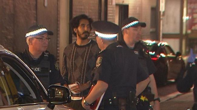 Actor Dev Patel with SA Police after Monday night’s stabbing. Picture: 7NEWS