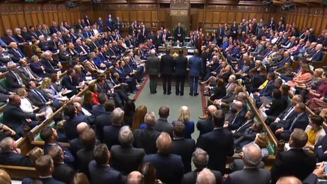 The tellers (R-L) Conservative MP Stuart Andrew, Conservative MP Iain Stewart, Labour MP Nick Smith and Labour MP Nic Dakin prepare to deliver the result of the vote to approve the Withdrawal Agreement Bill. Picture: AFP.