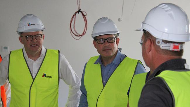 Prime Minister Anthony Albanese with Solomon MP Luke Gosling in Alice Springs on Friday. Picture: Gera Kazakov