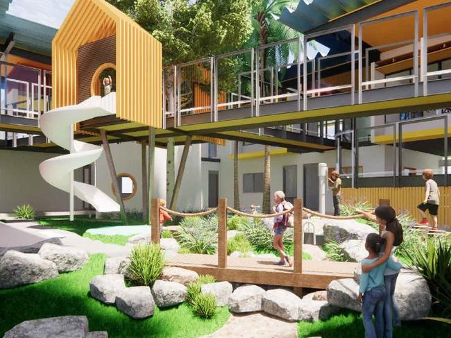 A rendered image of how the courtyard of the facility will look in the first of four expected Kool Beanz childcare facilities in the community