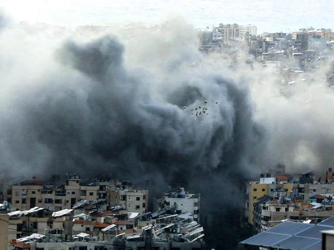 Smoke rises from the site of an Israeli air strike that targeted an area in Beirut’s southern suburbs. Picture: AFP