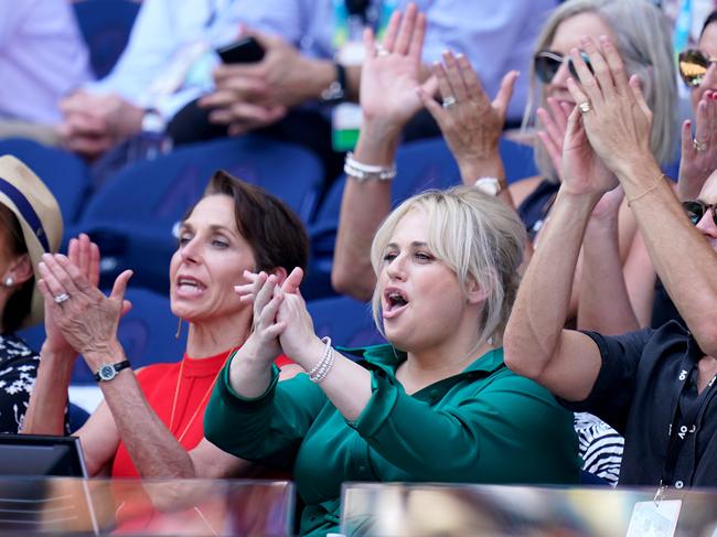 Jayne Hrdlicka rubs shoulders with Australian actor and comedian Rebel Wilson day 11 of the Australian Open tennis tournament in January. Picture: AAP Image/Dave Hunt