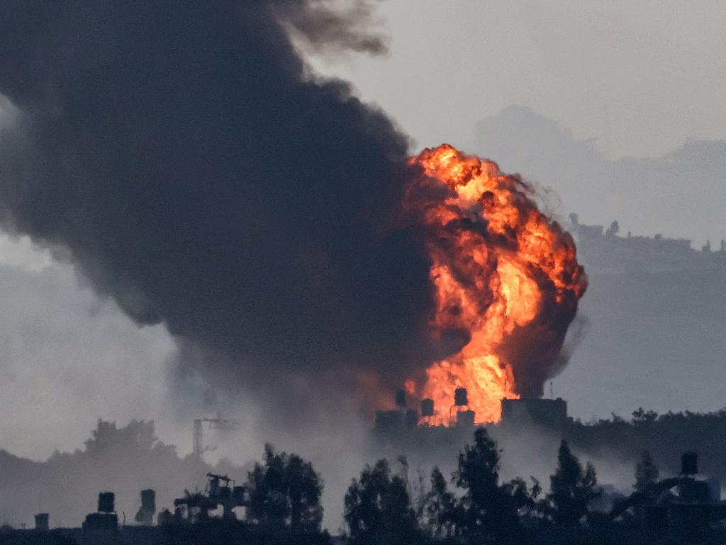 A fireball erupts in the Gaza Strip during Israeli bombardment. Picture: AFP