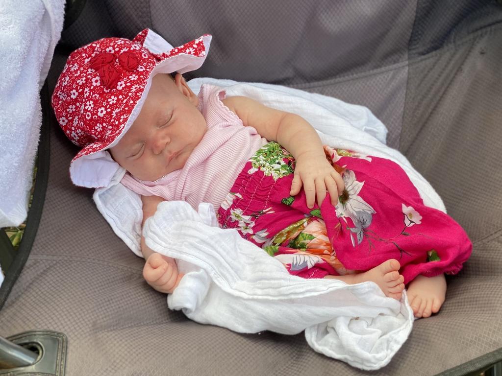 Frankie Jade Lewis-Nichols of Wagait Beach. Just chillin’ in mum’s chair after her first 4WD trip up the beach at Mandorah. Picture: Cherie Nichols