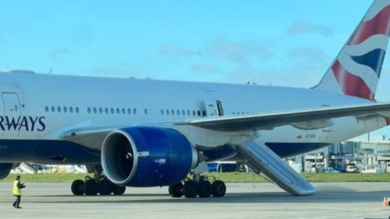 Emergency services rushed to surround Flight BA75 to Lagos, Nigeria following the accidental activation of an emergency slide. Picture: AirLiv