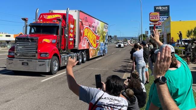 Hot Wheels Supercars Transporter travels down Hervey Range Road as part of Wednesday's parade. Picture: Leighton Smith