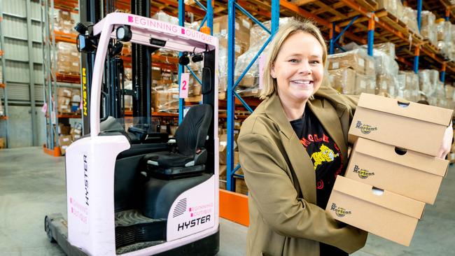 Beginning Boutique retailer Sarah Timmerman at her Brisbane warehouse. Picture: Richard Walker