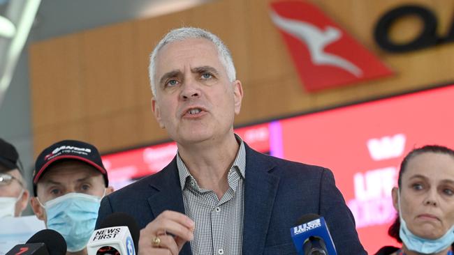 Transport Workers Union national secretary Michael Kaine at the Qantas domestic terminal. Picture: Jeremy Piper/NCA NewsWire