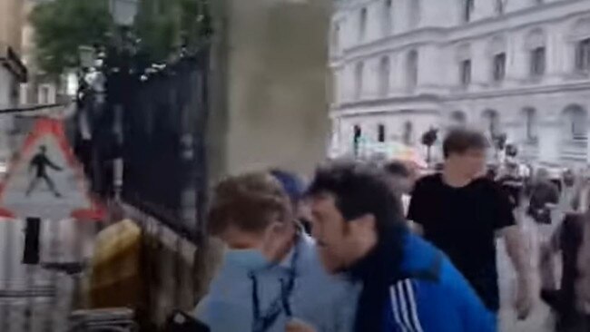 BBC Newsnight political editor Nick Watt was chased by anti-lockdown campaigners. Picture: YouTube