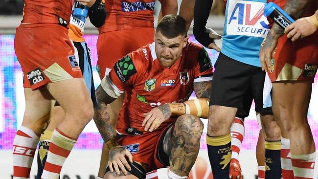 Josh Dugan was forced from the field by a Josh Papalii tackle last week.