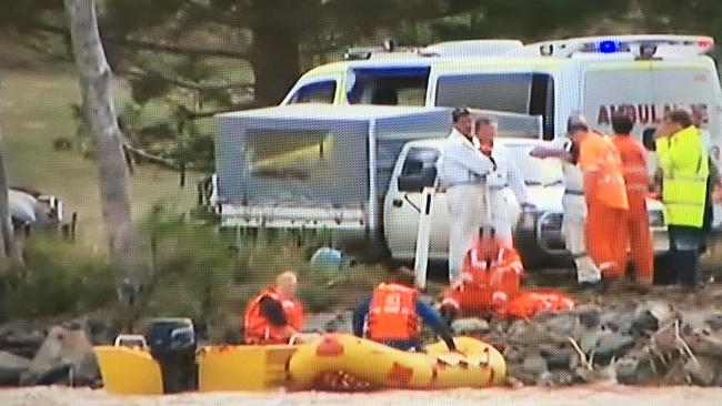 Emergency services at the scene following the tragic accident. Picture: Channel 10