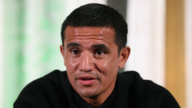 Tim Cahill speaks to the media in Sydney today