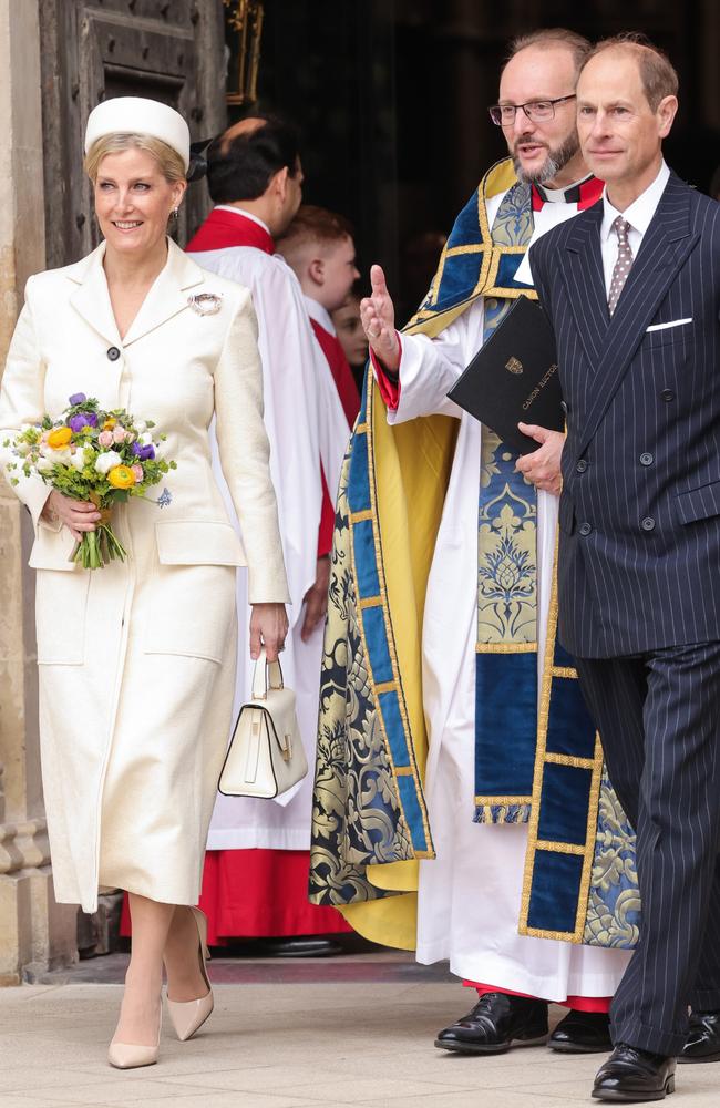 Sophie, Duchess of Edinburgh and Prince Edward, Duke of Edinburgh as they depart the 2023 Commonwealth Day Service at Westminster Abbey. Picture: Getty Images