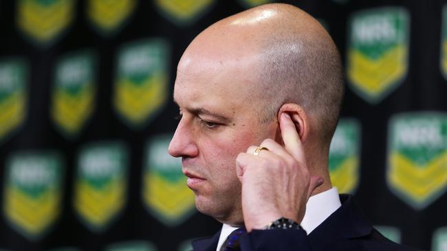 Todd Greenberg announces Parramatta's salary cap punishment. Picture: Brett Costello