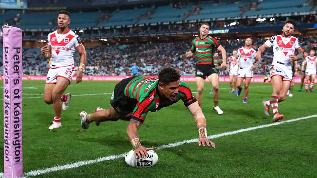 Dane Gagai bagged a brace of tries for South Sydney. Picture: Cameron Spencer