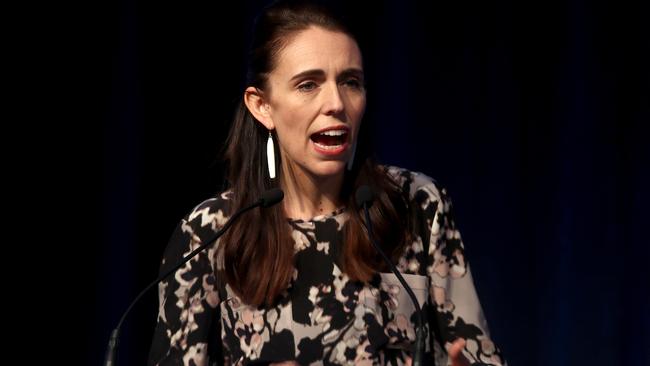 Jacinda Ardern addresses the Climate Change and Business Conference in New Zealand. Picture: Getty Images.