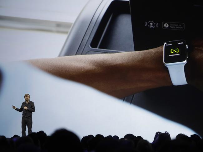 Apple's Kevin Lynch tells delegates about Apple Watch upgrades. Picture: Marcio Jose Sanchez/AP