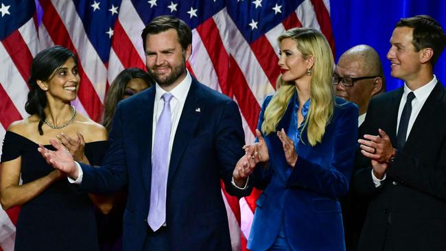 Usha and J.D. Vance with Ivanka Trump and her husband Jared Kushner. Picture: Jim Watson/AFP