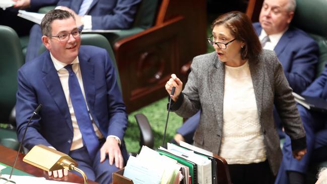 Victorian Premier Daniel Andrews listens to colleague and Minister for Climate Action Lily D'Ambrosio in paliament this week. Picture: NCA NewsWire/David Crosling