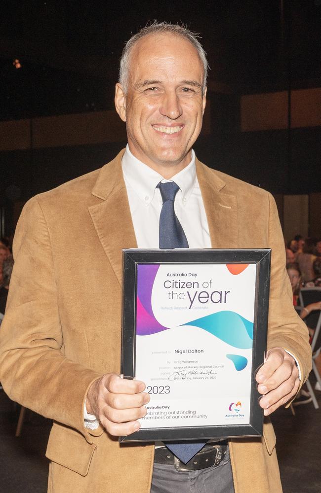 Nigel Dalton, Citizen of the Year at the 2023 Australia Day Awards at the Mackay Entertainment and Convention Centre (MECC). Picture: Michaela Harlow